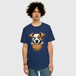 Футболка оверсайз мужская Баскетбольный Джек Рассел терьер, цвет: тёмно-синий — фото 2