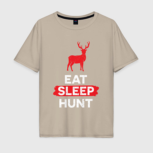 Мужская футболка оверсайз Есть спать охотиться на оленей / Миндальный – фото 1