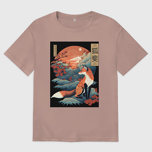 Мужская футболка оверсайз Лиса в японском стиле / Пыльно-розовый – фото 1