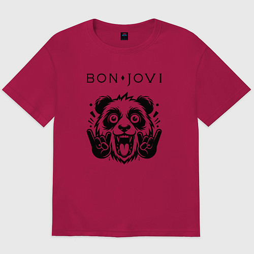 Мужская футболка оверсайз Bon Jovi - rock panda / Маджента – фото 1