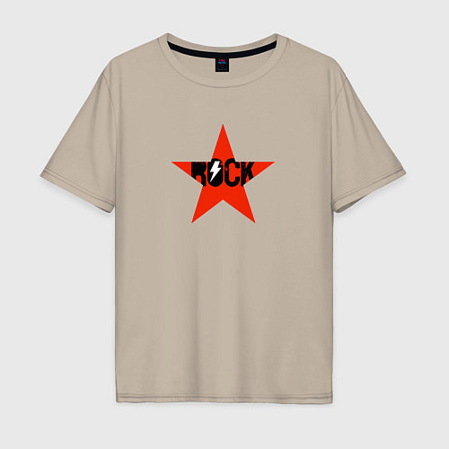 Мужская футболка оверсайз Rock star red white / Миндальный – фото 1