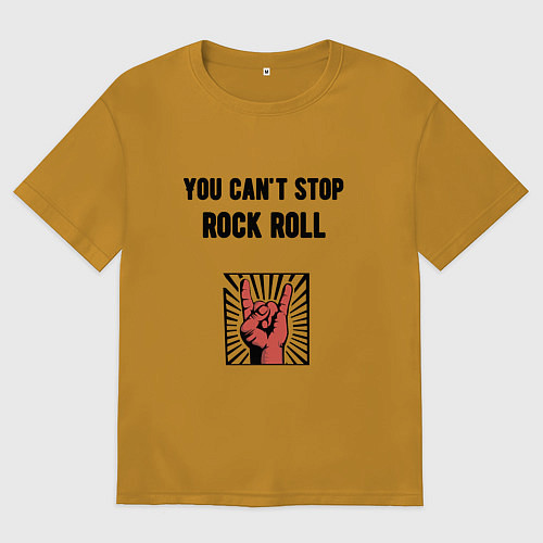 Мужская футболка оверсайз You cant stop rock roll / Горчичный – фото 1