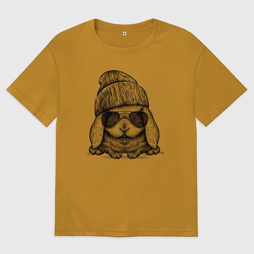 Мужская футболка оверсайз Модный зайчишка / Горчичный – фото 1