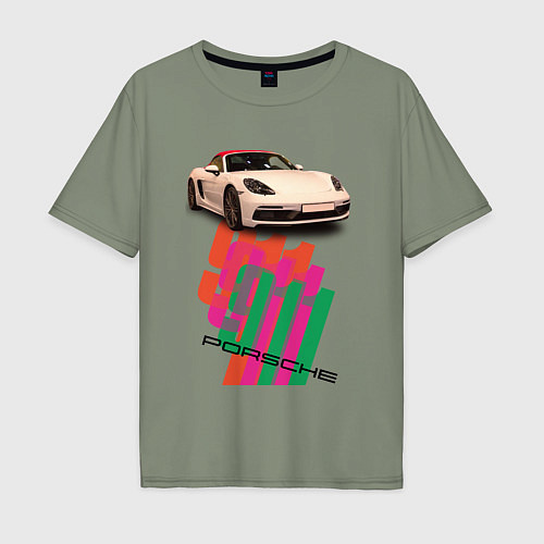 Мужская футболка оверсайз Спортивный автомобиль Porsche 911 Turbo / Авокадо – фото 1