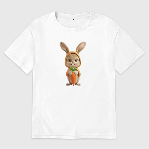 Мужская футболка оверсайз Веселый заяц - кролик с морковкой / Белый – фото 1