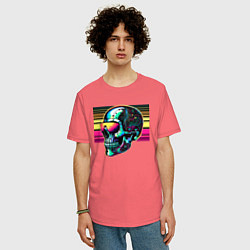 Футболка оверсайз мужская Cyber skull - fantasy ai art, цвет: коралловый — фото 2