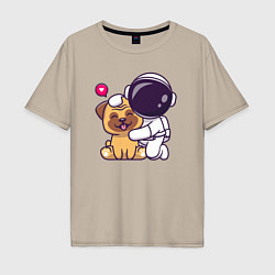 Футболка оверсайз мужская Космонавт и пёсик, цвет: миндальный