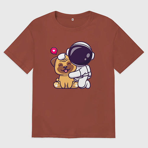 Мужская футболка оверсайз Космонавт и пёсик / Кирпичный – фото 1