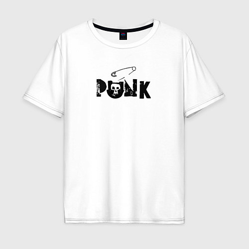 Мужская футболка оверсайз Punk pin and skull / Белый – фото 1