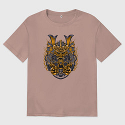 Мужская футболка оверсайз Голова японского самурая