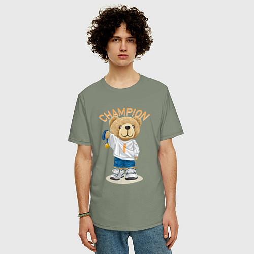 Мужская футболка оверсайз Плюшевый медведь чемпион / Авокадо – фото 3