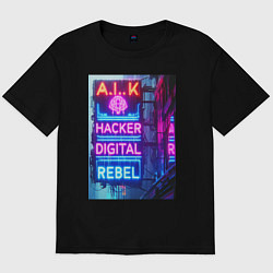 Мужская футболка оверсайз Ai hacker digital rebel - neon glow
