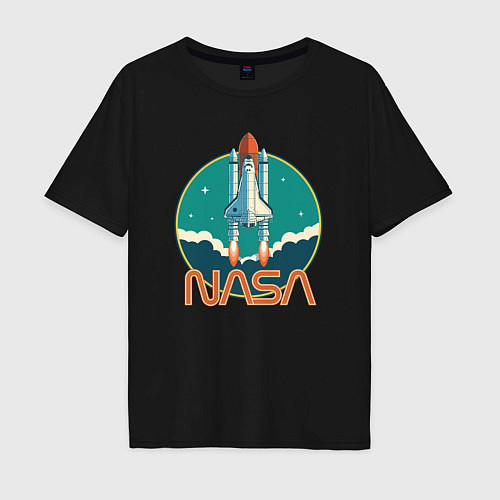 Мужская футболка оверсайз NASA spaceship / Черный – фото 1