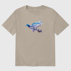 Мужская футболка оверсайз Летящий голубь и ночной город с двойной экспозицие