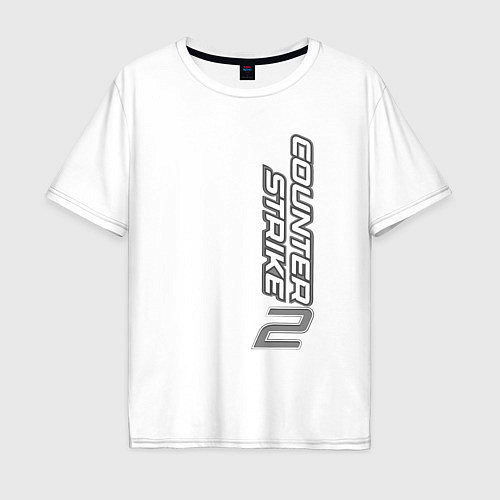 Мужская футболка оверсайз Вертикальная надпись Counter-Strike 2 black / Белый – фото 1