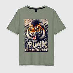 Футболка оверсайз мужская Cool tiger - punks not dead, цвет: авокадо