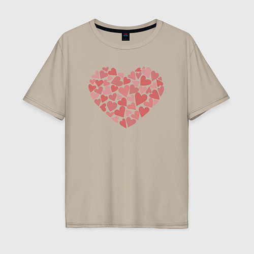 Мужская футболка оверсайз Hearts love / Миндальный – фото 1