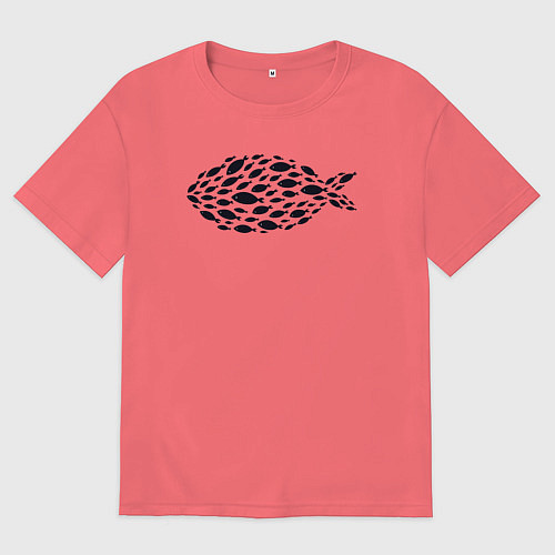Мужская футболка оверсайз Рыбная рыба / Коралловый – фото 1