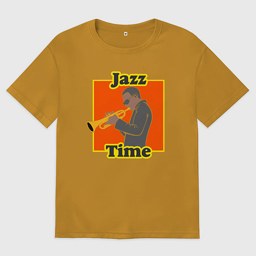 Мужская футболка оверсайз Время джаза / Горчичный – фото 1