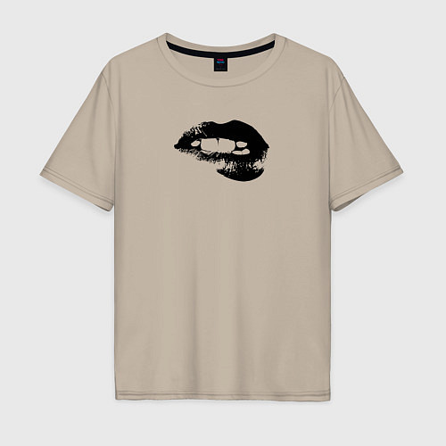 Мужская футболка оверсайз Абстрактные губы / Миндальный – фото 1