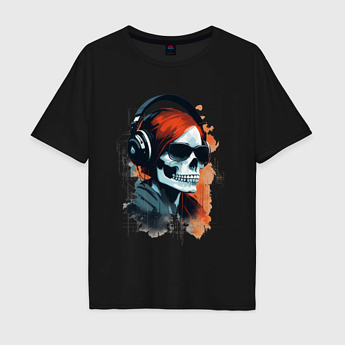 Мужская футболка оверсайз Grunge redhead girl skull / Черный – фото 1