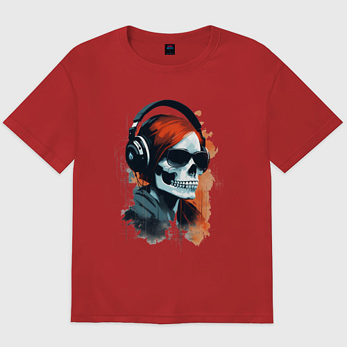 Мужская футболка оверсайз Grunge redhead girl skull / Красный – фото 1