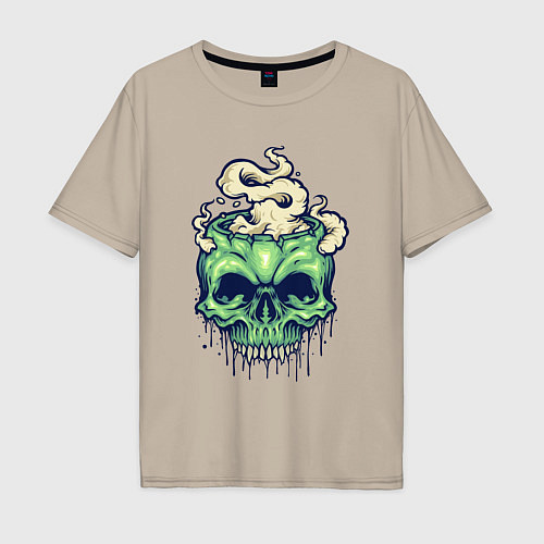 Мужская футболка оверсайз Skull smoke / Миндальный – фото 1