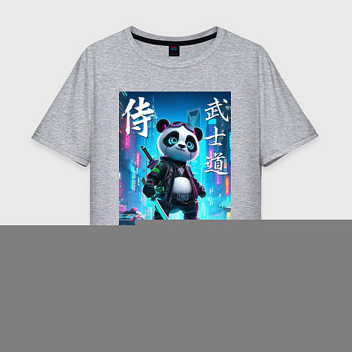 Мужская футболка оверсайз Panda samurai - bushido ai art / Меланж – фото 1