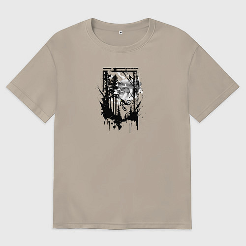 Мужская футболка оверсайз Велоромантика осенью / Миндальный – фото 1