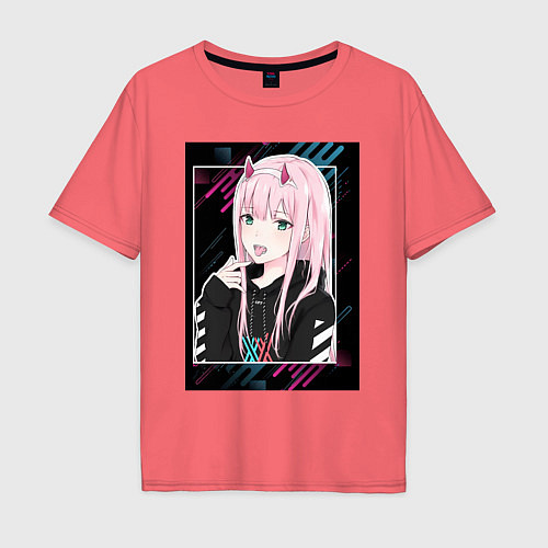 Мужская футболка оверсайз Zero Two is darling / Коралловый – фото 1