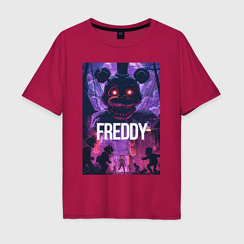 Мужская футболка оверсайз Freddy - мишка Фредди / Маджента – фото 1