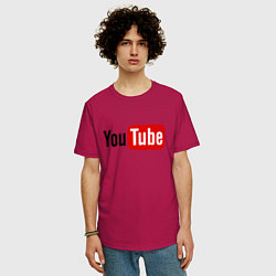 Футболка оверсайз мужская You tube logo, цвет: маджента — фото 2