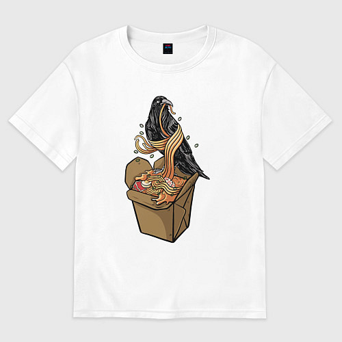 Мужская футболка оверсайз Ворон и лапша / Белый – фото 1