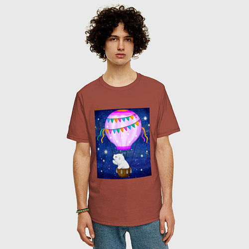 Мужская футболка оверсайз Белый медведь на воздушном шаре / Кирпичный – фото 3
