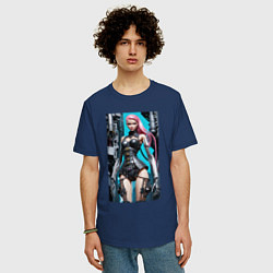 Футболка оверсайз мужская Barbie cyber warrior - ai art fantasy, цвет: тёмно-синий — фото 2