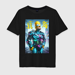 Мужская футболка оверсайз Homer Simpson - neon glow ai art