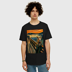 Футболка оверсайз мужская Лошадь кричит - мем картина от нейросети, цвет: черный — фото 2