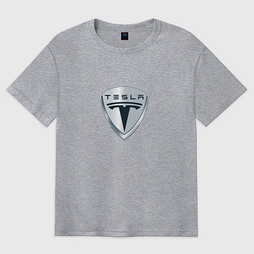 Мужская футболка оверсайз Tesla logo / Меланж – фото 1