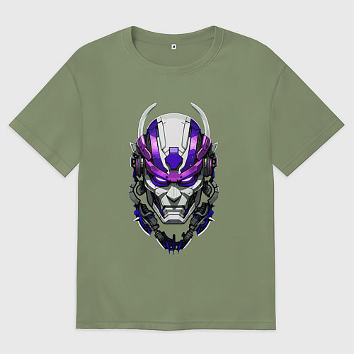 Мужская футболка оверсайз Фиолетовый киберпанк самурай / Авокадо – фото 1