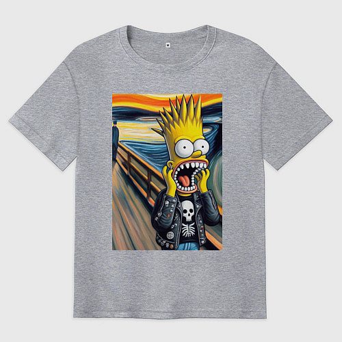 Мужская футболка оверсайз Барт Симпсон кричит - мем нейросеть / Меланж – фото 1