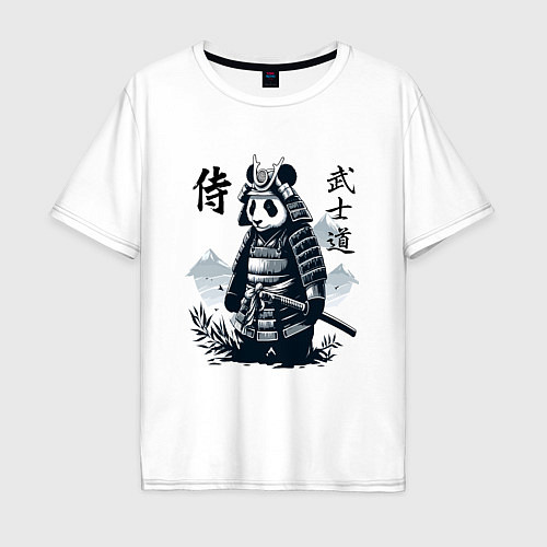 Мужская футболка оверсайз Panda samurai - bushido ai art fantasy / Белый – фото 1