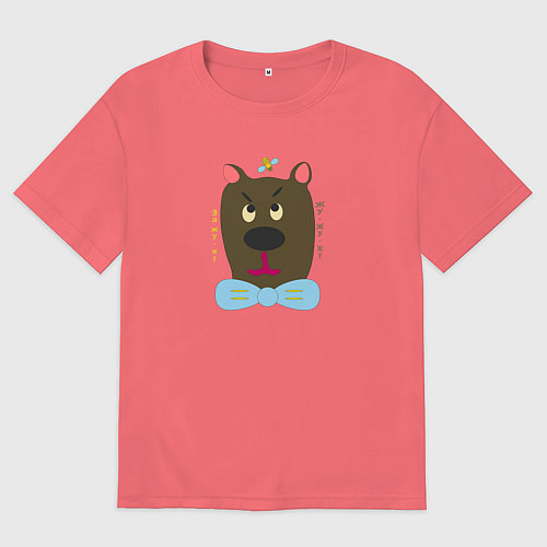 Мужская футболка оверсайз Медведь с пчелой / Коралловый – фото 1