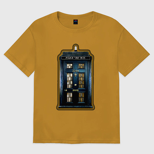 Мужская футболка оверсайз Tardis Sherlock / Горчичный – фото 1