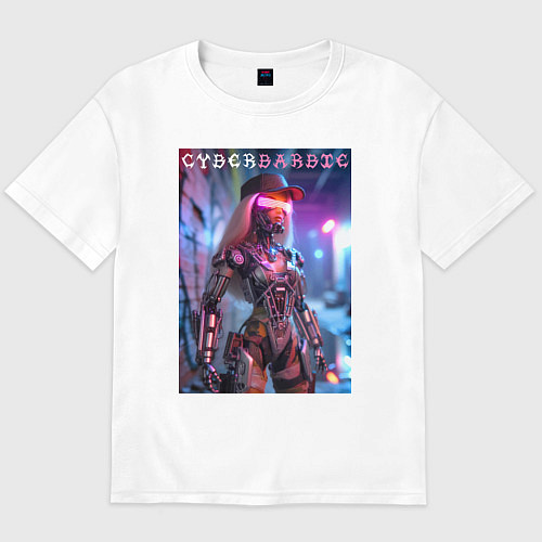 Мужская футболка оверсайз Cyber Barbie - neon glow fantasy / Белый – фото 1