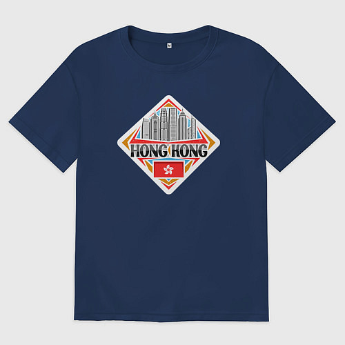 Мужская футболка оверсайз Hong Kong / Тёмно-синий – фото 1