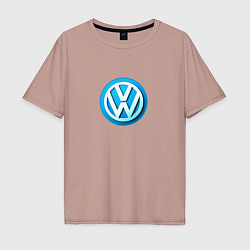 Футболка оверсайз мужская Volkswagen logo blue, цвет: пыльно-розовый