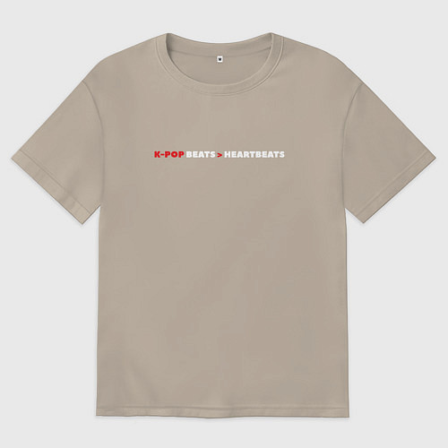 Мужская футболка оверсайз К-поп сердцебиение любовь к k-pop / Миндальный – фото 1