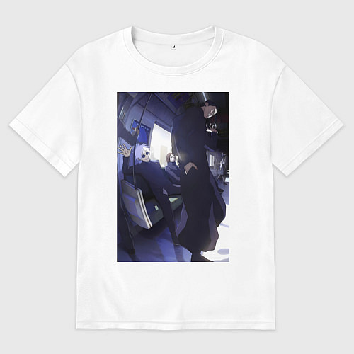 Мужская футболка оверсайз Магическая битва Сатору Годзё Сугуру Гэто / Белый – фото 1