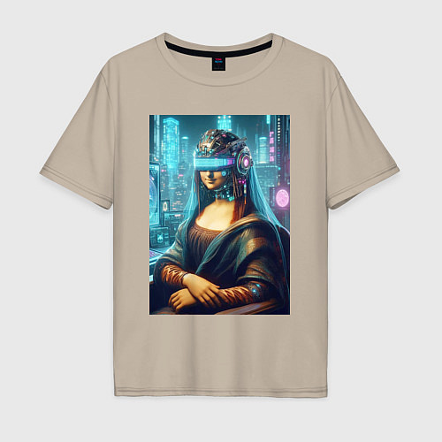 Мужская футболка оверсайз Gioconda - cyberpunk ai art fantasy / Миндальный – фото 1