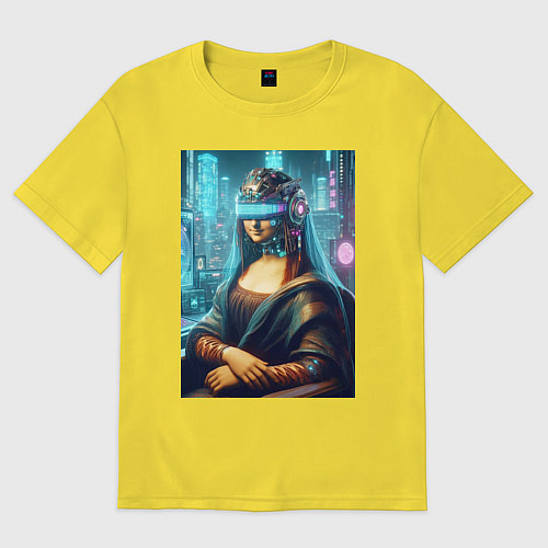 Мужская футболка оверсайз Gioconda - cyberpunk ai art fantasy / Желтый – фото 1